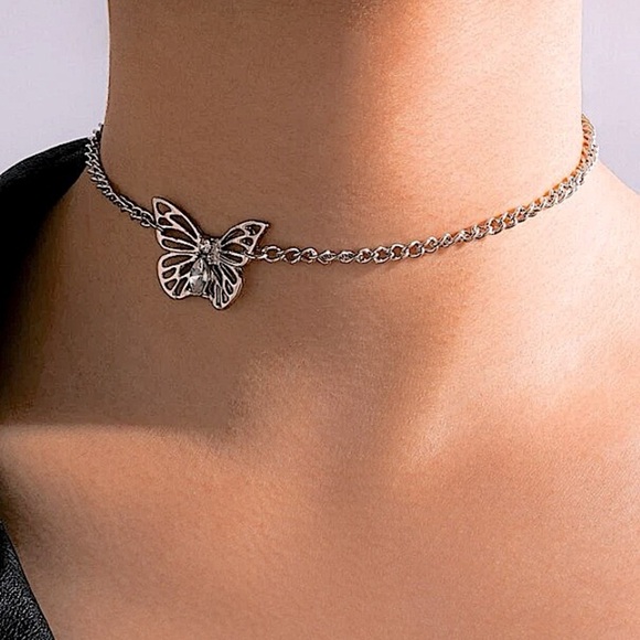 Sterling Silver Butterfly Chain Link Choker - Picture 6 of 8